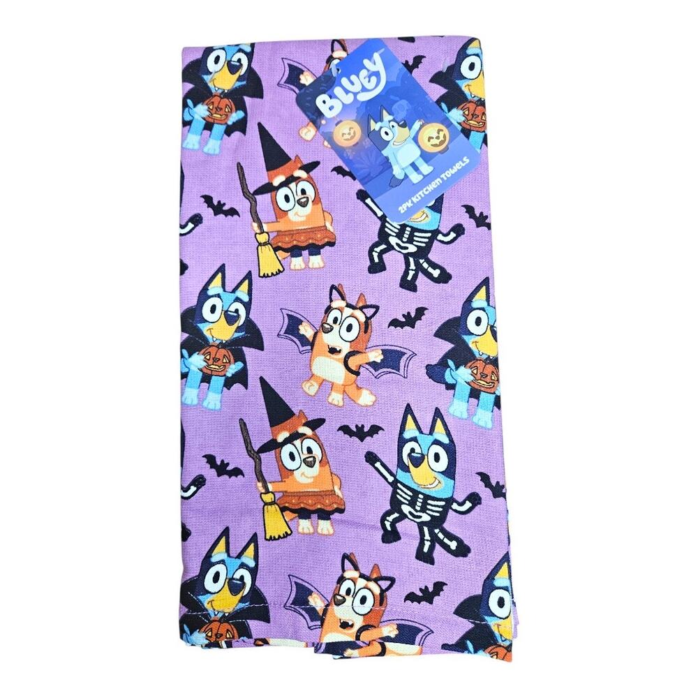 NEW Bluey Bingo Halloween Kitchen Towels 2 Pack Purple 18" x 28"